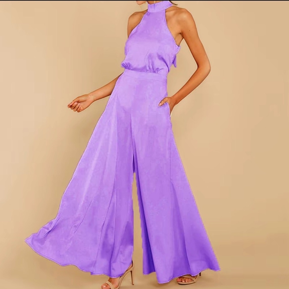 Elegant Purple Halter Jumpsuit - Picture 2 of 3